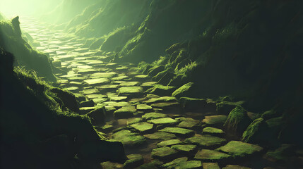 surface with creeping green textures and random shadows