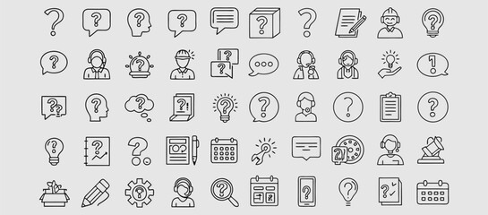 Set of Question and Confusion Related Line Icons. Outline Symbol Collection, Editable Stroke. speech bubble question mark icon sign vector.