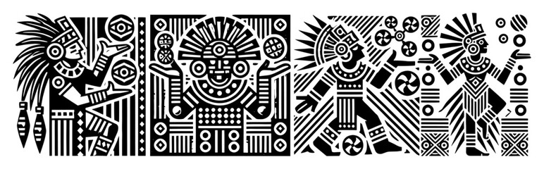 pre-columbian tribal mask vector illustration in ethnic monochrome style