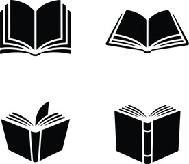 Open Book Silhouette Set | Reading, Learning, and Knowledge Icons Book Silhouette Collection | Education and Library Symbol Pack