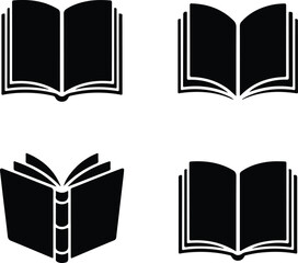 Open Book Silhouette Set | Reading, Learning, and Knowledge Icons Book Silhouette Collection | Education and Library Symbol Pack
