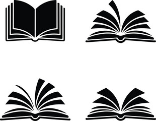 Open Book Silhouette Set | Reading, Learning, and Knowledge Icons Book Silhouette Collection | Education and Library Symbol Pack