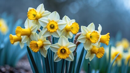 Obraz premium Colorful Daffodil flowers enhancing garden landscapes
