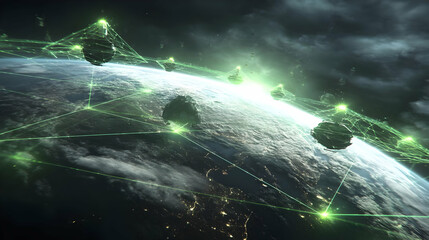 holograms of the earth with tech nodes and circuits