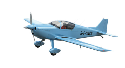 Isolated Light Blue Single Engine Aeroplane