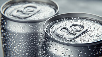 Close-up of two cold, sweating aluminum beverage cans. (1)
