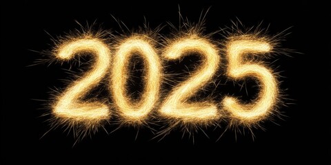Sparkler numerals spelling out the year 2025