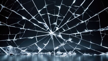 Obraz premium Glass shards depicted as a spider web or bullet hole in door photography, set against an isolated background