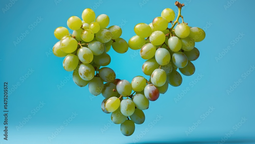 Poster heart form of fresh ripe grape dropping in the air