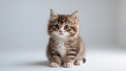 Pet feline with short hair, looking at camera, on a plain white background