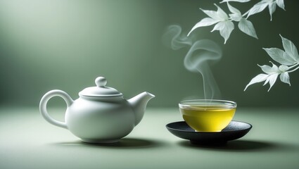 Fototapeta premium Warm Japanese tea on a paper background