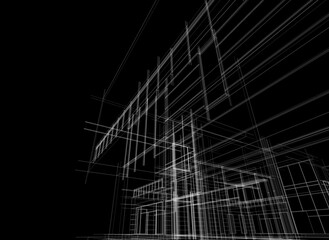 Architectural drawing of a house 3d rendering