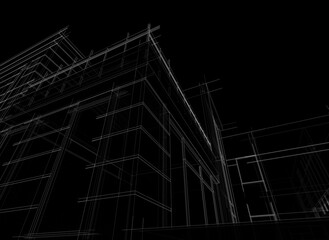 Architectural drawing of a house 3d rendering