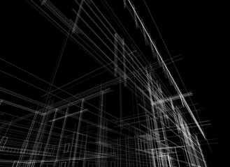 Architectural drawing of a house 3d rendering