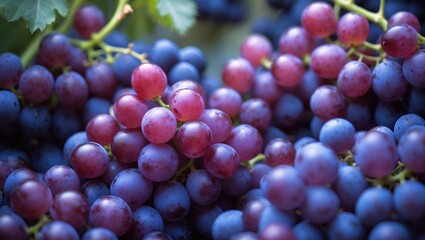Fototapeta premium Red wine grapes scene featuring dark, blue, and purple grapes