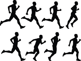 Dynamic Running Man Silhouettes A Collection of Male Figures in Various Motion Poses for Sports and Fitness