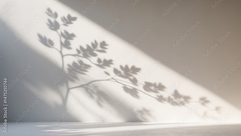 Fototapete nature and background shadows. gray shadows of leaves and trees on a white wall. abstract blurred ba