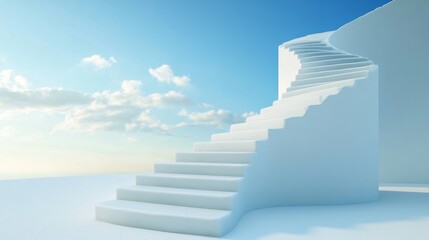 High of stair and success on top sky background competition concept. Road to successful or victory goal on stairway. Realistic 3D rendering.