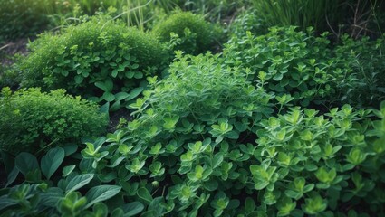 Obraz premium Oregano plant from a top perspective, valued as a culinary herb with dried leaves providing a more robust flavor than fresh