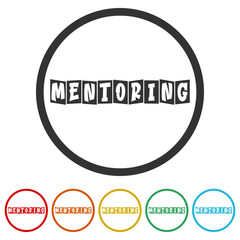Mentoring word sign icon. Set icons in color circle buttons