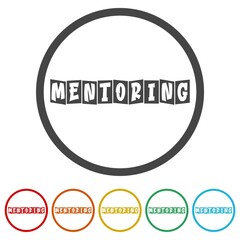 Mentoring word sign icon. Set icons in color circle buttons