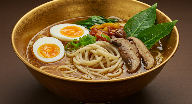 Ramen artesanal com caldo de tucupi, cogumelos amaz&ocirc;nicos, ovo curado, folhas de jambu e noodles frescos