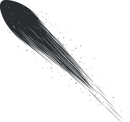 Black and white illustration of a comet with a long trailing tail streaking across space © vadymstock
