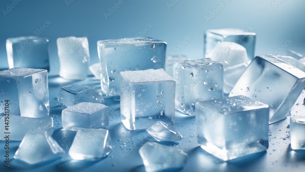 Poster Pristine ice cubes set on a background