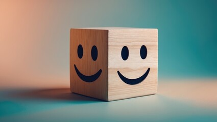Cube blocks showing happy and sad expressions to illustrate mental health and emotional state for a positive mindset