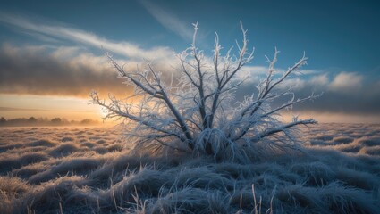 frozen branches of trees, rime, in cold weather