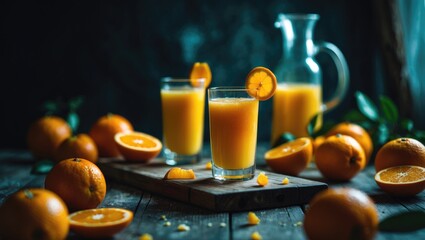 Orange juice in a glass with a background