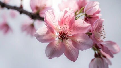 Obraz premium Delicate cherry blossom flower isolated with a tranquil spring background