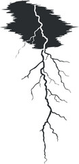Obraz premium Black and white illustration of a lightning bolt striking from a dark cloud, symbolizing storm and electricity.