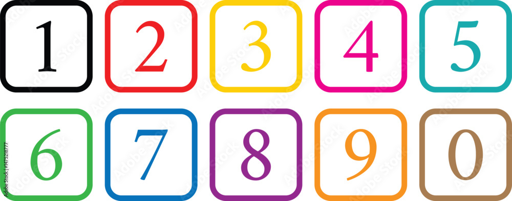 Aufkleber simple coloring numbers icon with different color outline rounded rectangle. from 0 to 9. number button art vector illustration.
