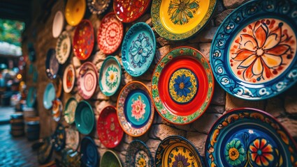 A shop offering vibrant dish souvenirs for sale
