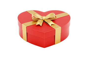 Obraz premium Heart shaped gift box isolated on transparent background, red and gold present png