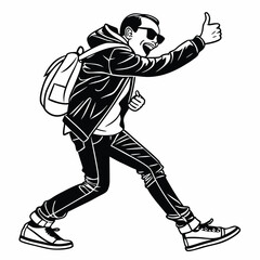 Naklejka premium Father's Day silhouette black and white vector illustration.