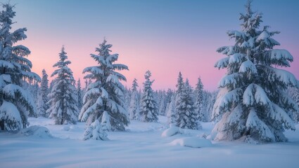 Obraz premium Impressive winter landscape. Wonderful nature. Snow coats a large expanse and trees. Alluring winter scene. Frosty tree boughs against the cerulean sky following a major snowstorm.