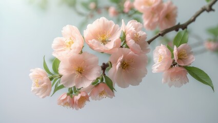Obraz premium Branch of nectarine with pink flowers and isolated peach blossoms on a white background
