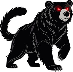 Fierce Black Bear with Glowing Red Eyes in Bold Vector Style