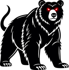 Fierce Black Bear with Glowing Red Eyes in Bold Vector Style
