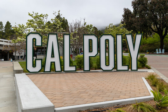 San Luis Obispo, CA -  May 3 2025: Cal Poly sign on the campus of California Polytechnic