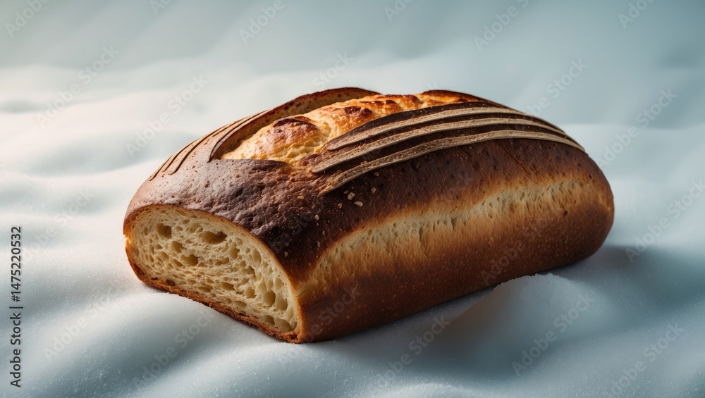 Poster sourdough bread loaf isolated on white background for bakery and food display