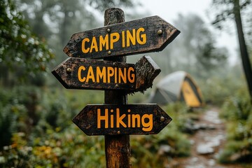 Signs point to camping and hiking in nature