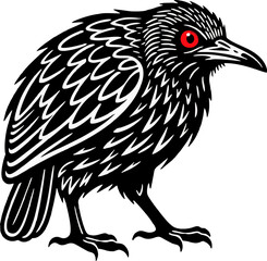 Stylized Black Bird with Red Eye in Bold Graphic Design