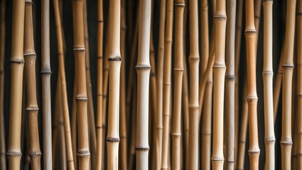 Fototapeta premium Forest-inspired bamboo background with textured vertical stalks in warm brown shades
