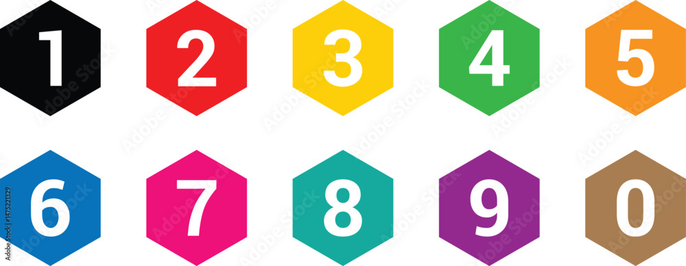 Poster simple numbers icon with different color polygon. from 0 to 9. number button art vector illustration.
