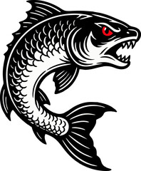 Naklejka premium Fierce Red-Eyed Fish in Bold Black Vector Style
