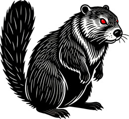 Red-Eyed Beaver with Bold Black Fur in Fierce Vector Style