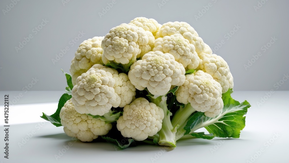Poster single piece of cauliflower set against a macro background.